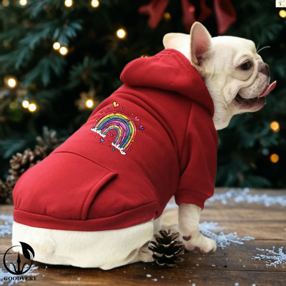 Sudadera con capucha elegante para perros | Divertido patrón de arcoíris de dibujos animados