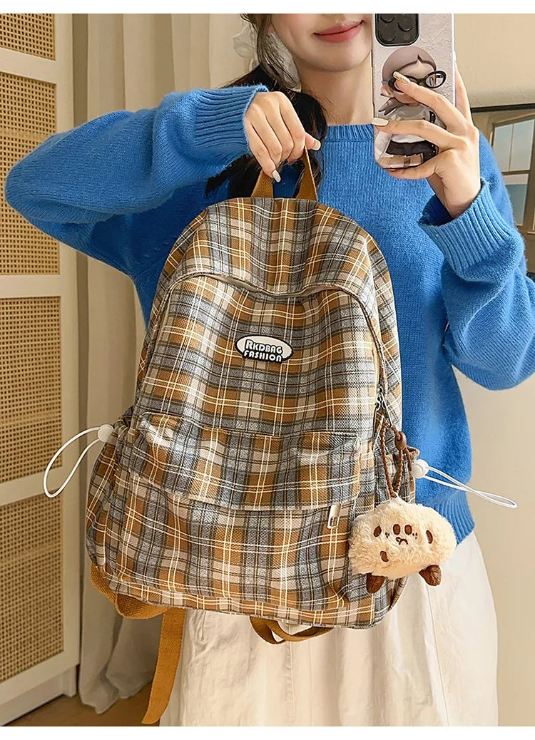 Large Capacity Plaid Backpack | Versatile Travel & School Bag