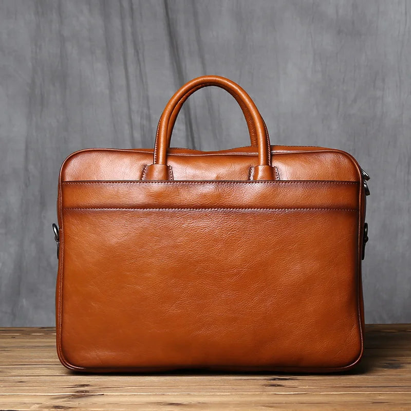 Maletín de cuero genuino vintage para hombre | Bolso para portátil de gran capacidad