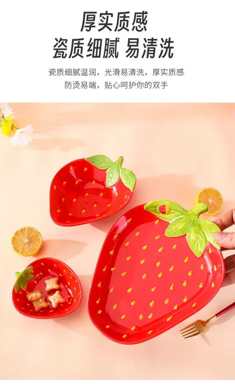 Creative Cartoon Strawberry Shaped Ceramic Salad Bowl | Fun Tableware