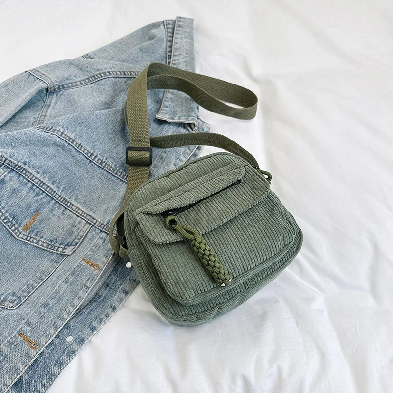 Stylish Corduroy Crossbody Bag | Casual Solid Color Shoulder Bag