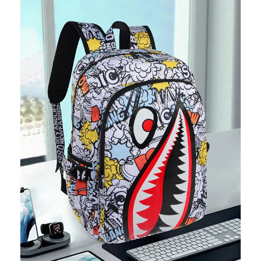 Large Capacity Waterproof Retro Shark Backpack for Outdoor Use