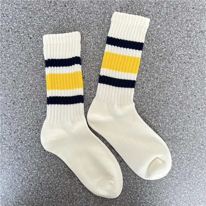 Vintage Striped Medium Tube Socks | Unisex Terry Sports Socks