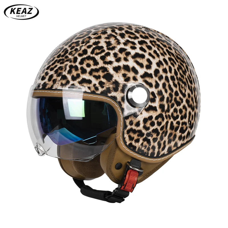 Stylish Yellow Leopard Print Open Face Motorcycle Helmet