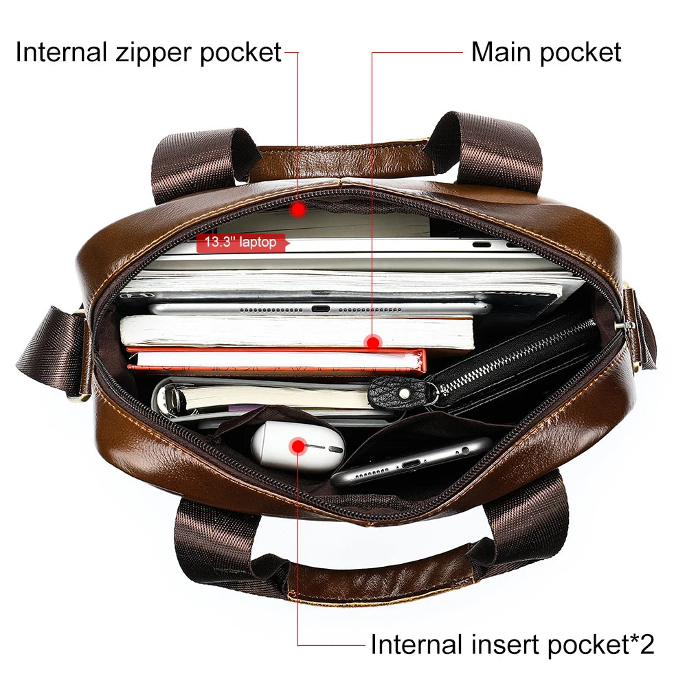 Bolso bandolera de cuero genuino para hombre | Elegante maletín para portátil