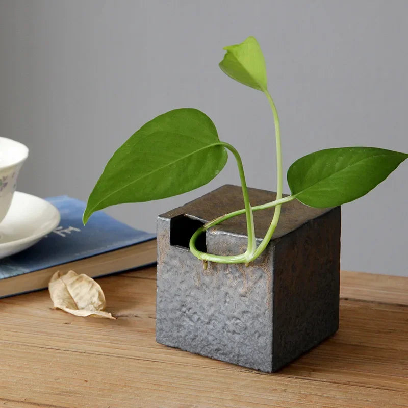 Japanese Style Tabletop Zen Floral Arrangement Pottery Vase