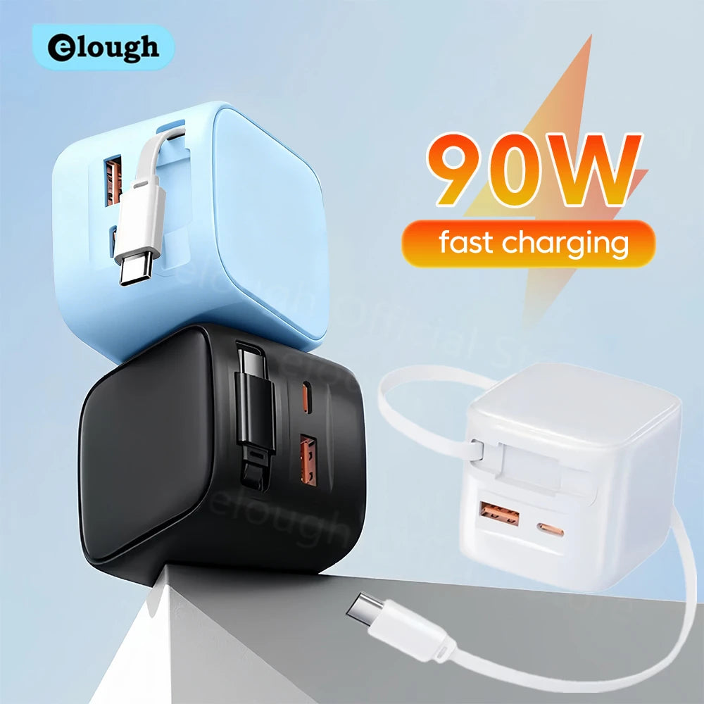 USB Type C Phone Charger with Retractable Cable for Fast Charging