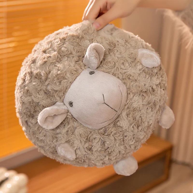 Adorable Round Sheep Plush Pillow Toy - Soft Fluffy Lamb Cushion