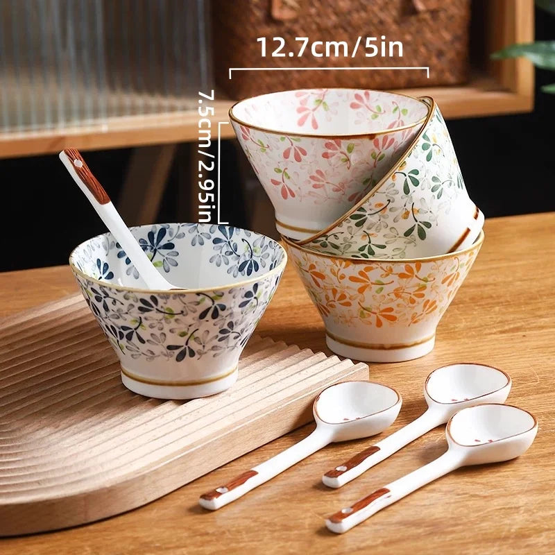 5 Inch Colorful Floral Ceramic Cone Bowls | Vintage Tableware