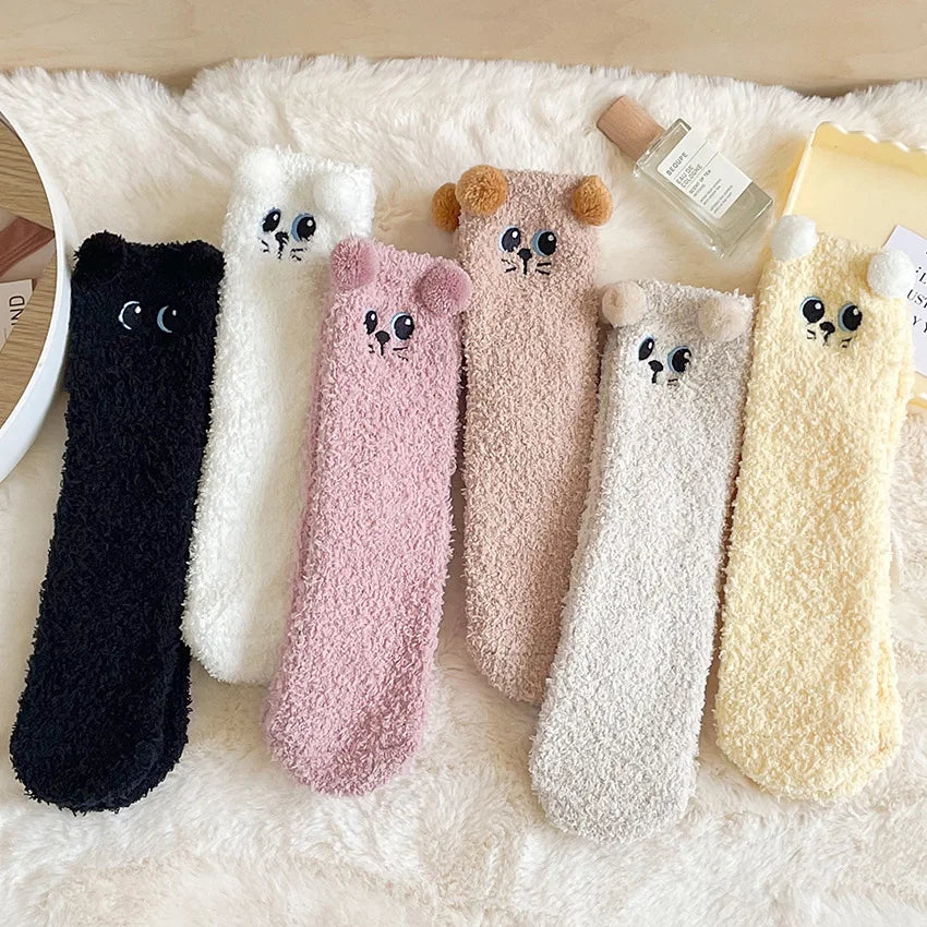 Cute Women's Winter Fluffy Socks | Cozy Fuzzy Animal Crew Socks