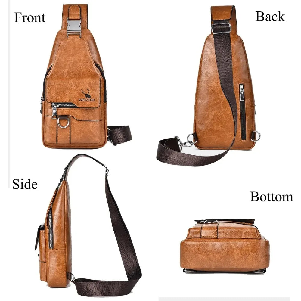 Men's PU Leather Sling Bag - Stylish Crossbody Chest Backpack