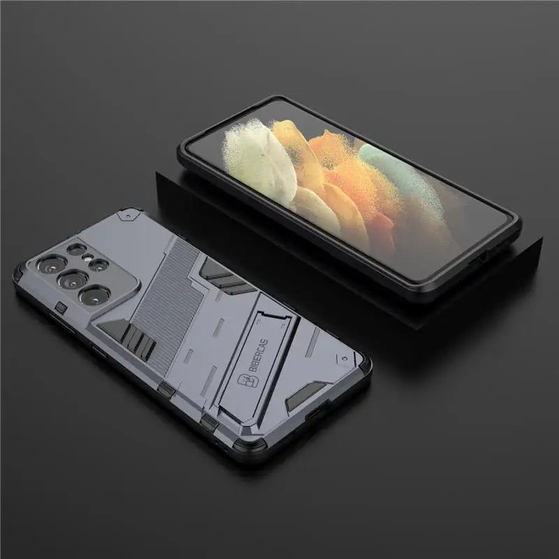 Solid Armor Cyber Shockproof Case For Samsung S25 Ultra S24 FE Ultra Plus A54 A55 A56 A36 A26 Tough Design Stand Cover