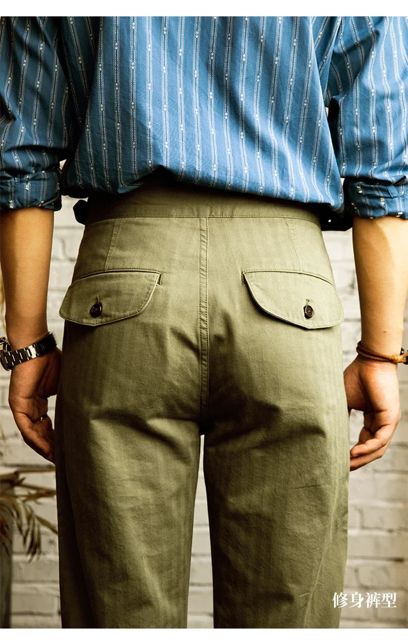 Men's Herringbone Cotton Gurkha Pants for Casual Style