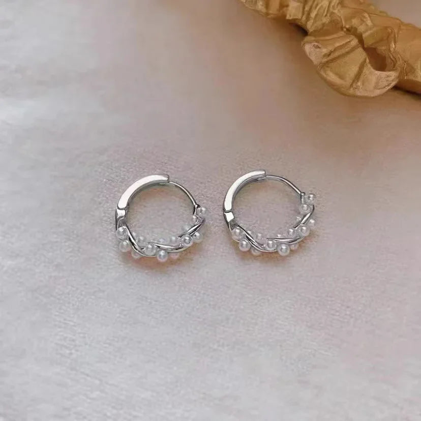 Minimalist Pearl Hoop Earrings for Women | Elegant Huggie Style