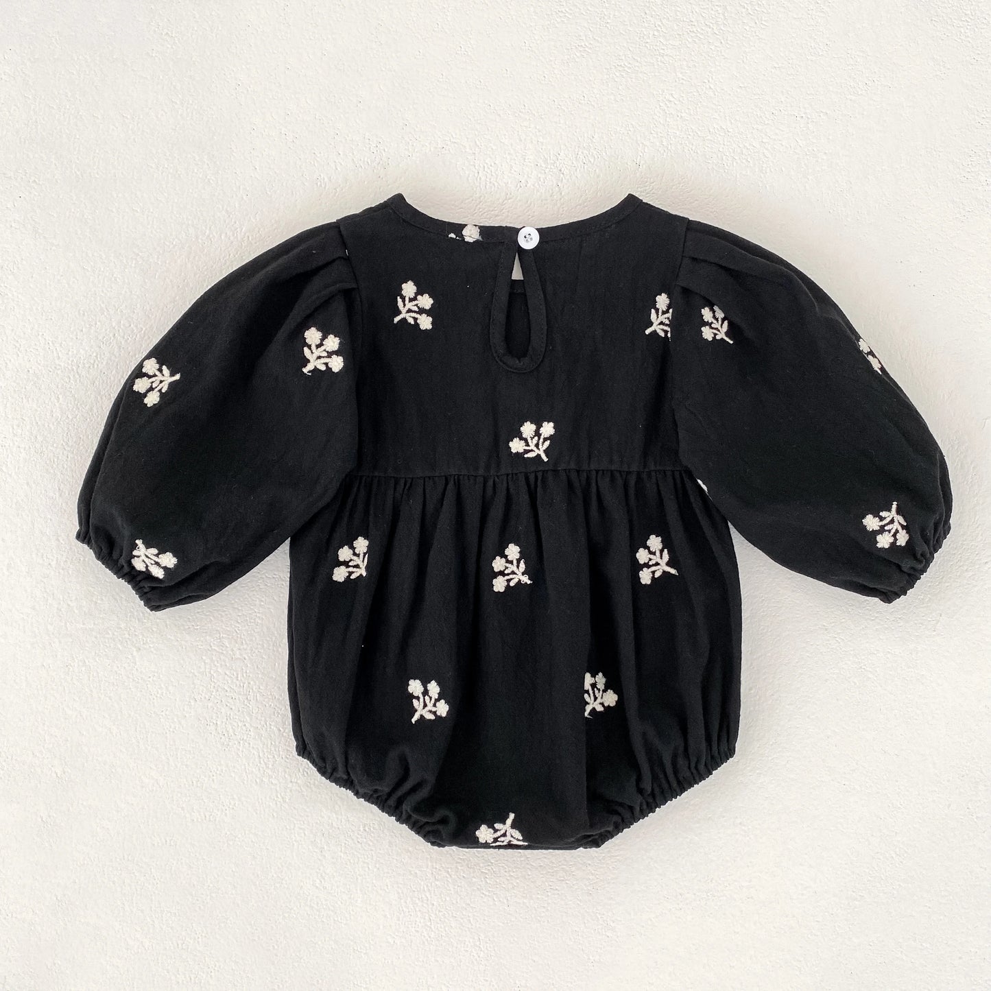 Baby Girls Embroidered Bow Romper | Cozy Autumn Jumpsuit
