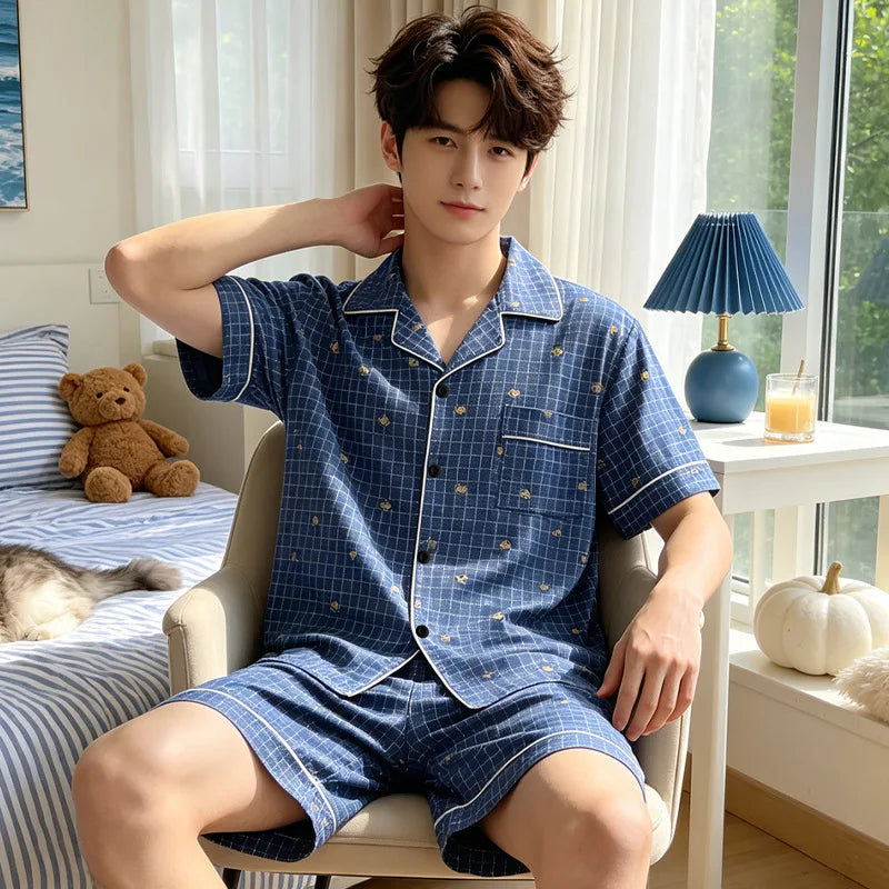 Men's Plaid Short Sleeve Pajamas | Comfortable Sleepwear Set