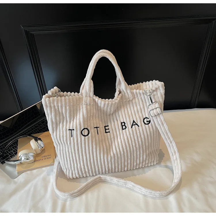 Bolso de mano de terciopelo a rayas de gran capacidad | Bolso tote elegante y versátil