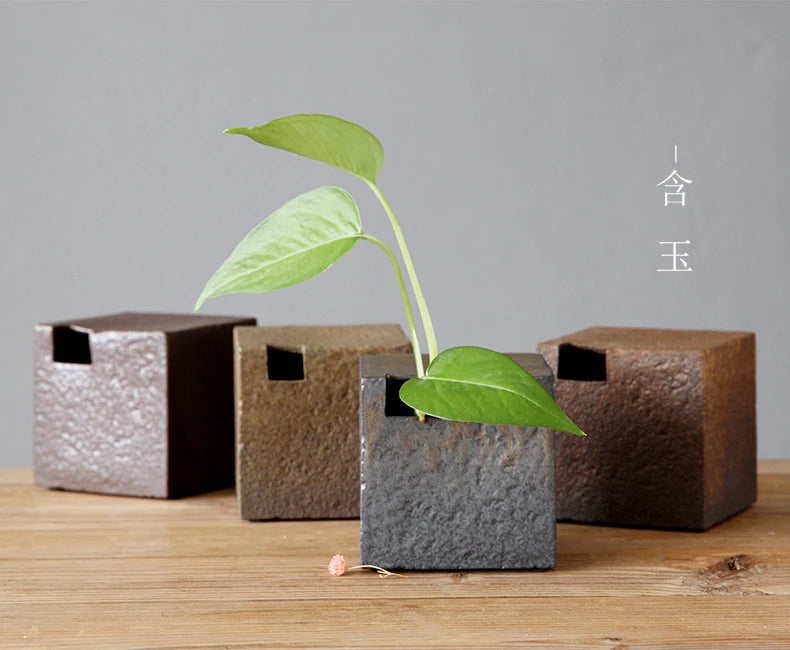 Japanese Style Tabletop Zen Floral Arrangement Pottery Vase