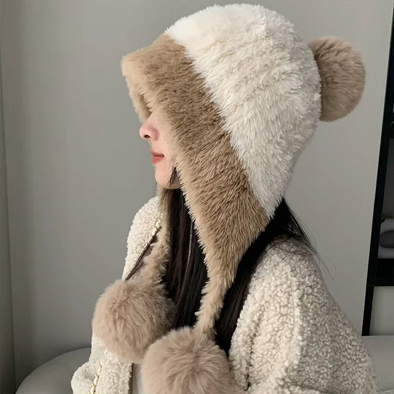 Women's Cute Bear Ears Plush Winter Hat | Stylish and Warm Beanie