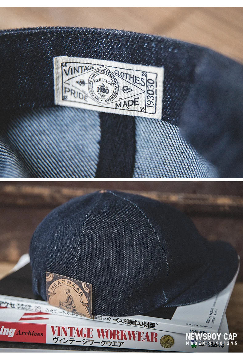 Oversized Men's Denim Newsboy Cap | Vintage Flat Cap for All Seasons