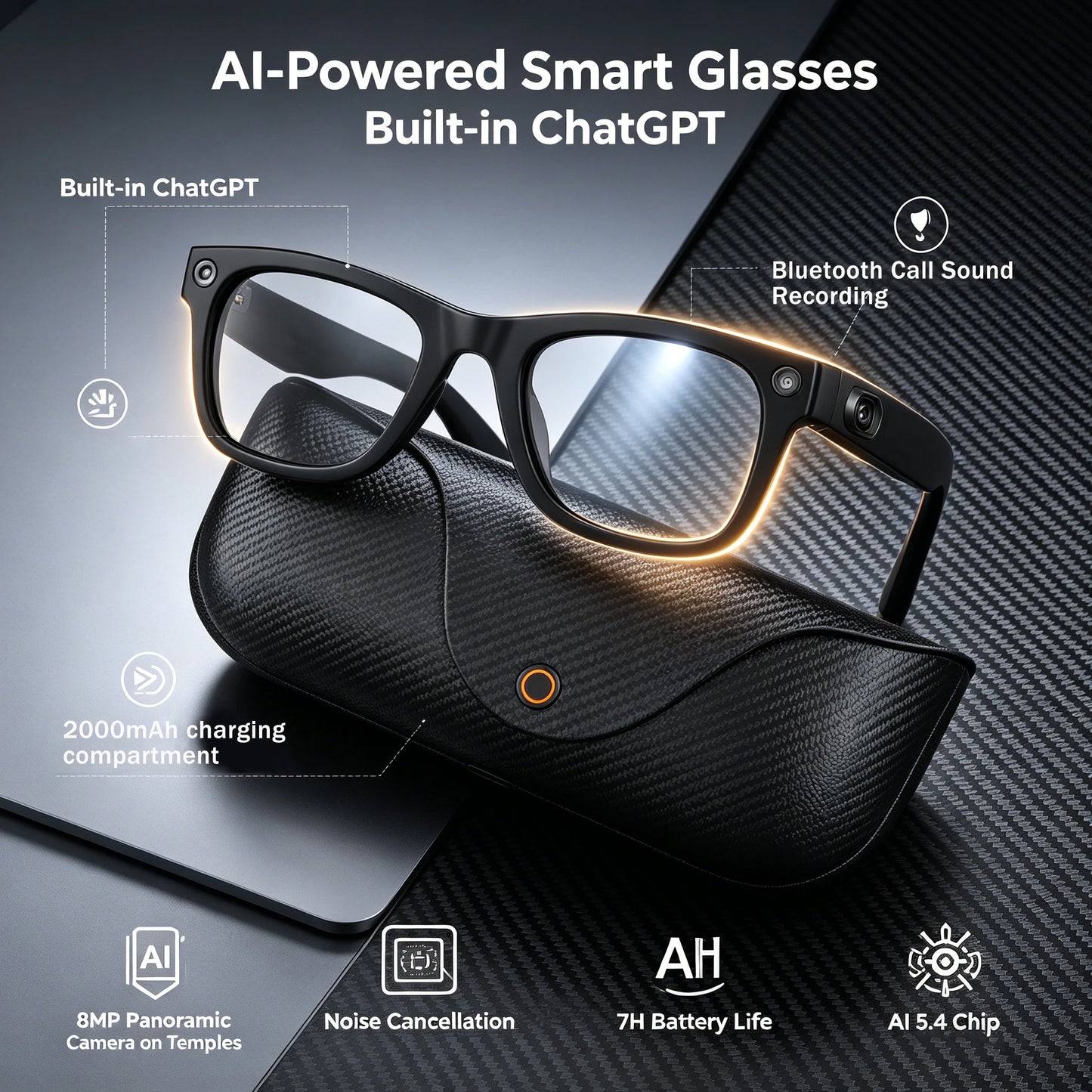 AI Smart Glasses with Real-time Translation and 800W Camera