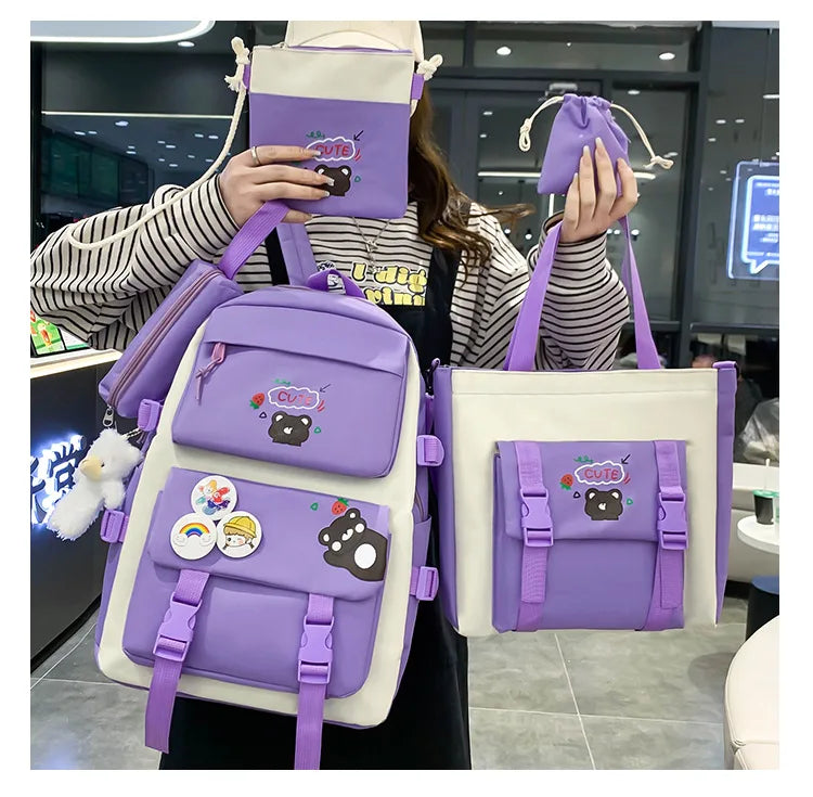 Large Capacity Kids Backpack | Versatile Nylon School Bag Set