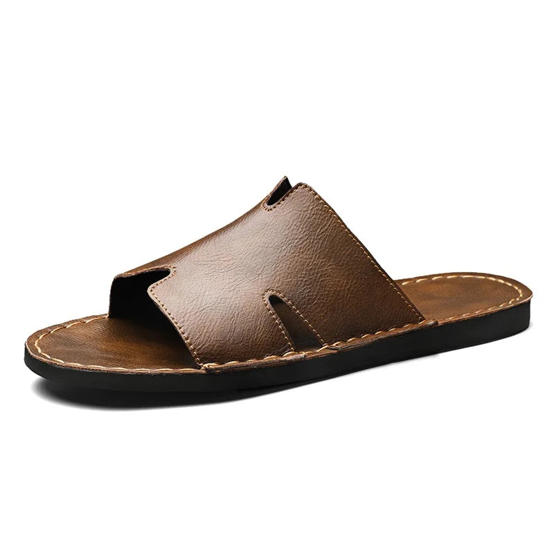 Men's Luxury Leather Slippers | Non-Slip Casual Wear for Summer