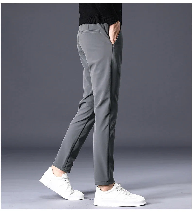 Winter Warm Fleece Men's Business Casual Pants | Stylish Thermal Trousers