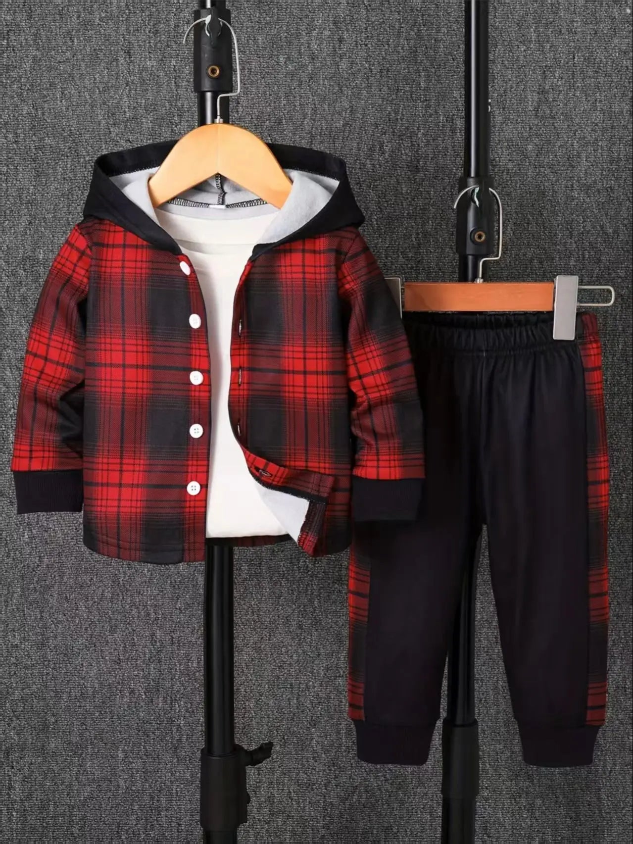 Toddler Plaid Print Hooded Fleece Outfit | Cute Casual Set