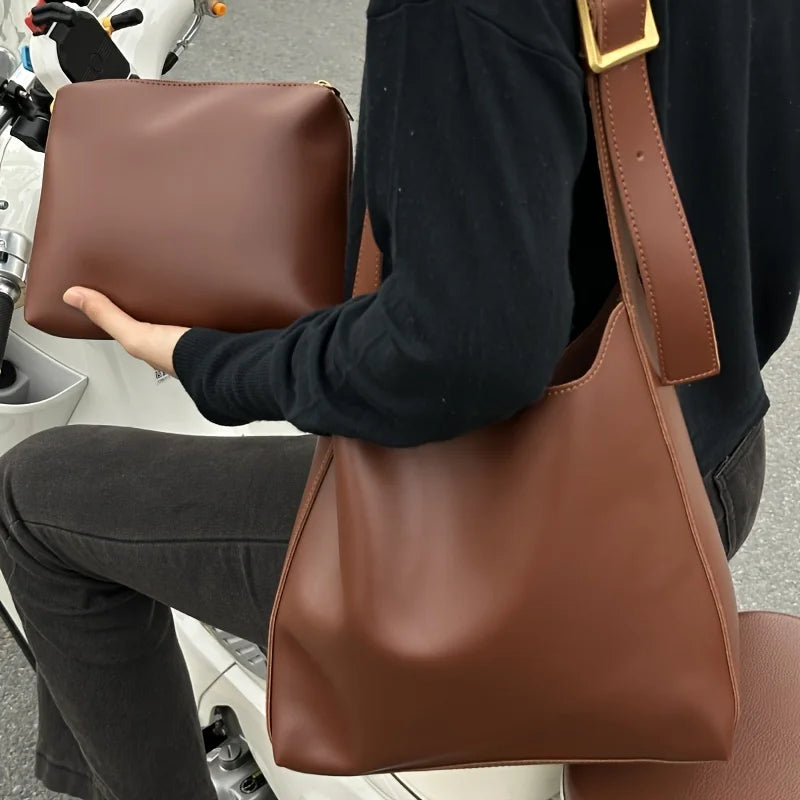 Stylish Women's Minimalist Tote Bag | Retro Faux Leather Design