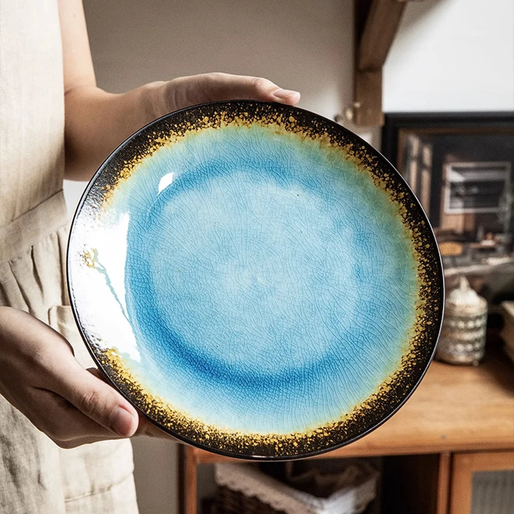 Japanese-Style Ice-Cracked Glaze Ceramic Plates | Elegant Dining