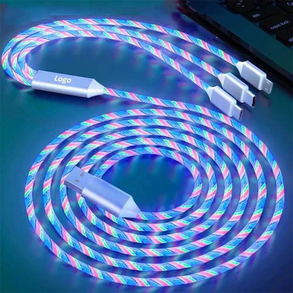 Glowing LED Light USB 3 in 1 Fast Charging Cable for Phones