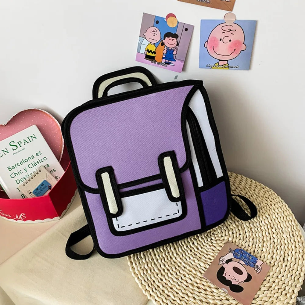 Trendy 2D Comic Print Student Schoolbag | Adjustable Large Capacity Backpack