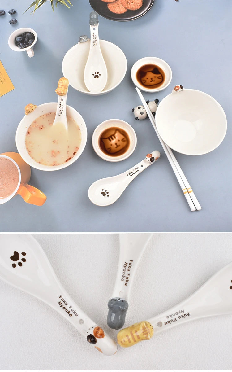 Cute Cartoon Cat Ceramic Rice Bowl | Japanese Style Tableware