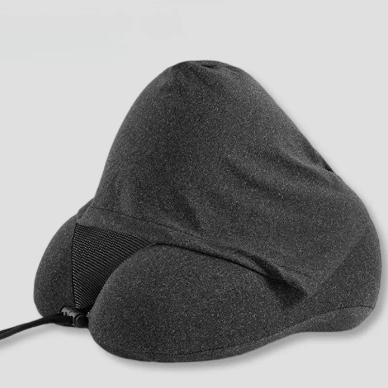 Foldable Memory Foam Travel Neck Pillow with Soft Contour Hood — U-Shaped Stress-Relief Pillow for Flights & On-The-Go Comfort