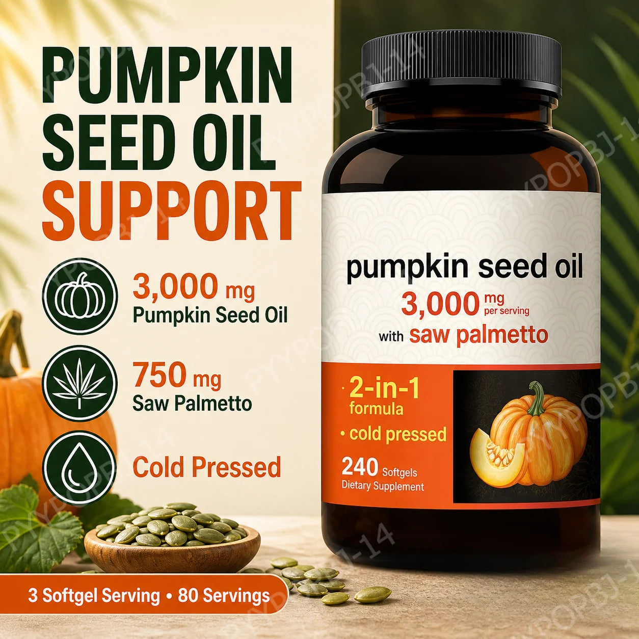 Cold Pressed Pumpkin Seed Oil Softgels | 240 Count Supplement