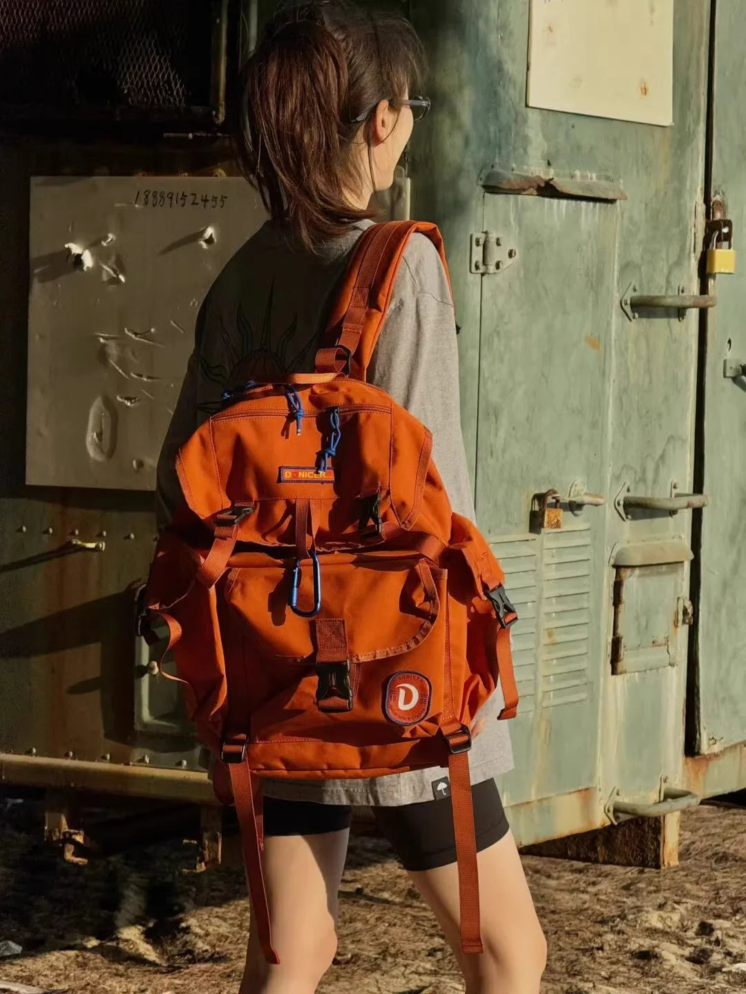 Unisex Casual Orange Nylon Waterproof Backpack | Large Capacity