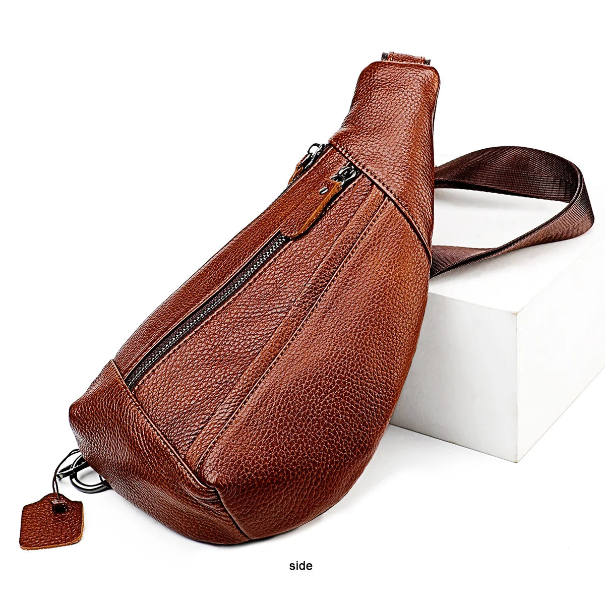 Men's Genuine Leather Chest Bag | Casual Triangle Crossbody Sling