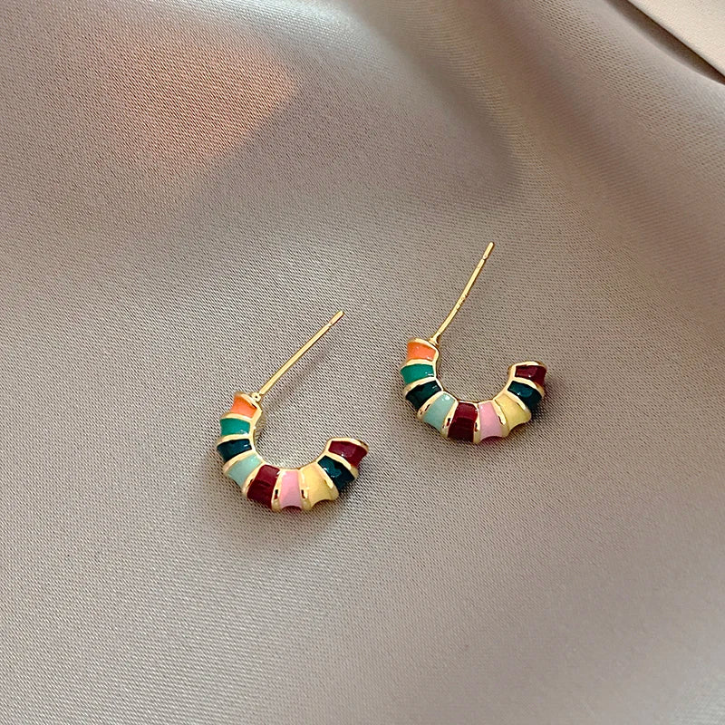 Romantic Retro Enamel Gold Hoop Earrings for Women | Fashion Jewelry