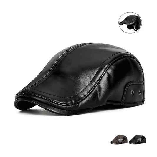 Men's Fleece Lined PU Leather Duckbill Cap | Windproof Ear Flap Winter Forward Hat 2026