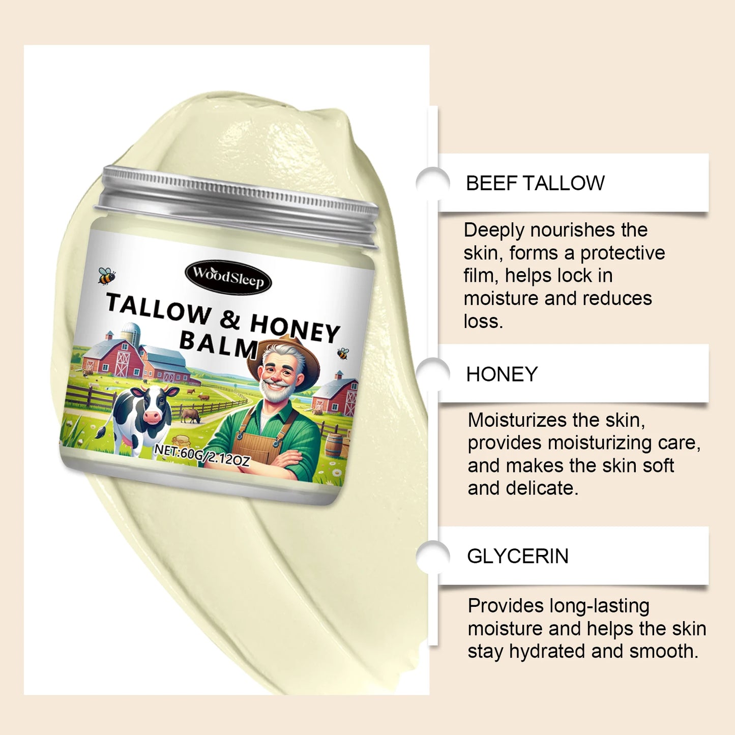 Deep Moisturizing Tallow Honey Balm | Repairing Face and Body Cream