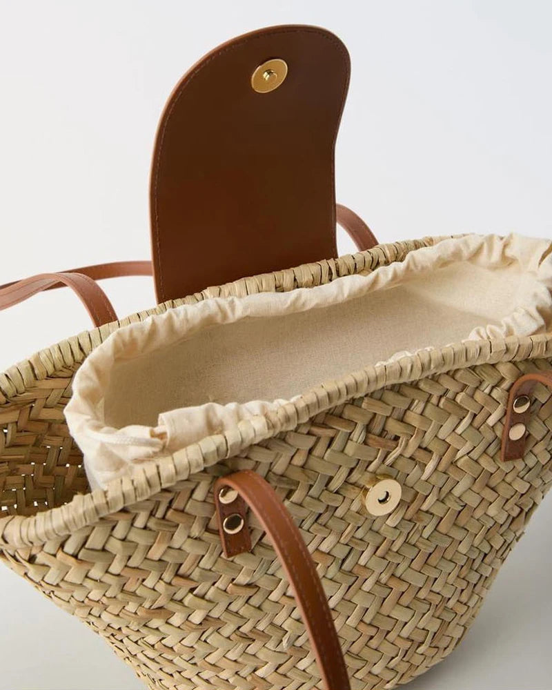 Large Capacity Rattan Woven Shoulder Bag for Beach & Vacation