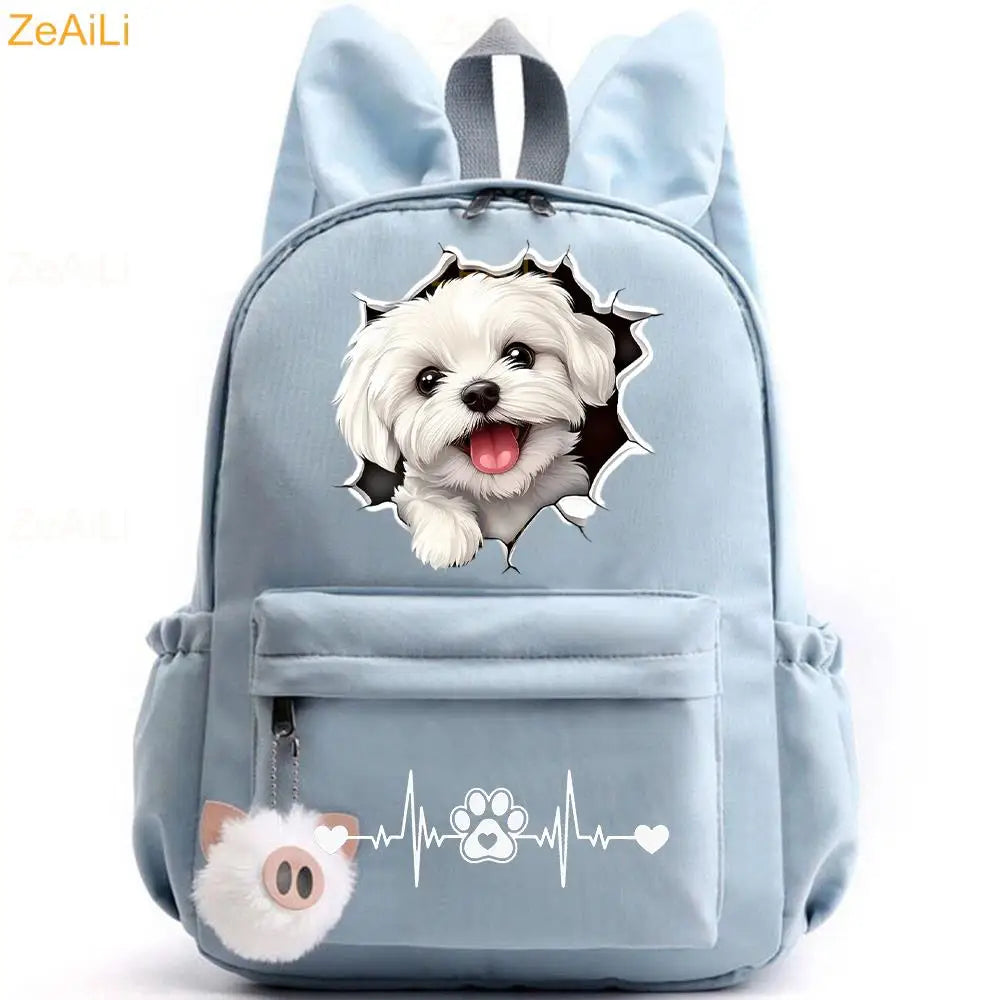 Retro Wolf Head Paw Backpack | Stylish Casual School Rucksack