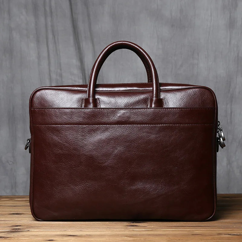 Maletín de cuero genuino vintage para hombre | Bolso para portátil de gran capacidad