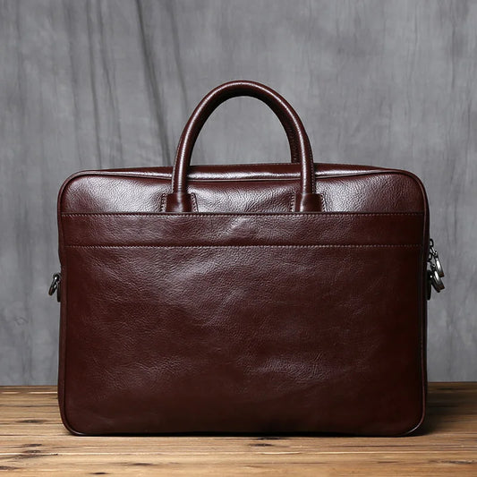 Maletín de cuero genuino vintage para hombre | Bolso para portátil de gran capacidad