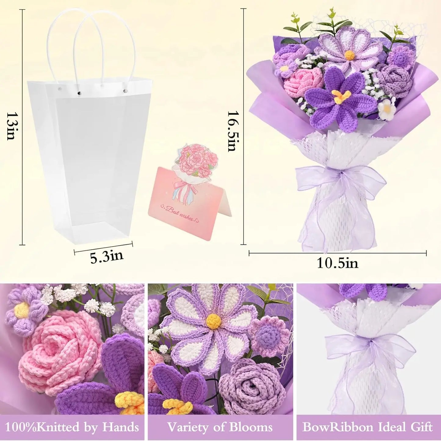 Purple Crochet Flower Bouquet | Handmade Knitted Floral Arrangement
