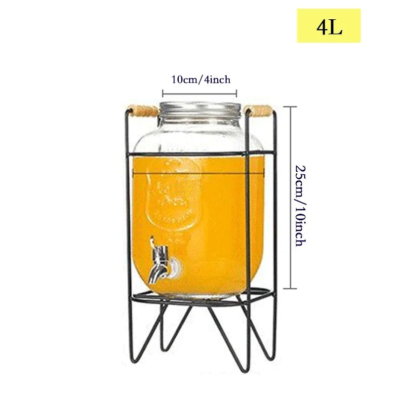 Elegant 4L Glass Beverage Dispenser with Stand & Tap