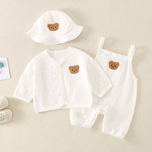 Conjunto de 3 peleles de muselina para bebé | Elegante atuendo de verano para niños