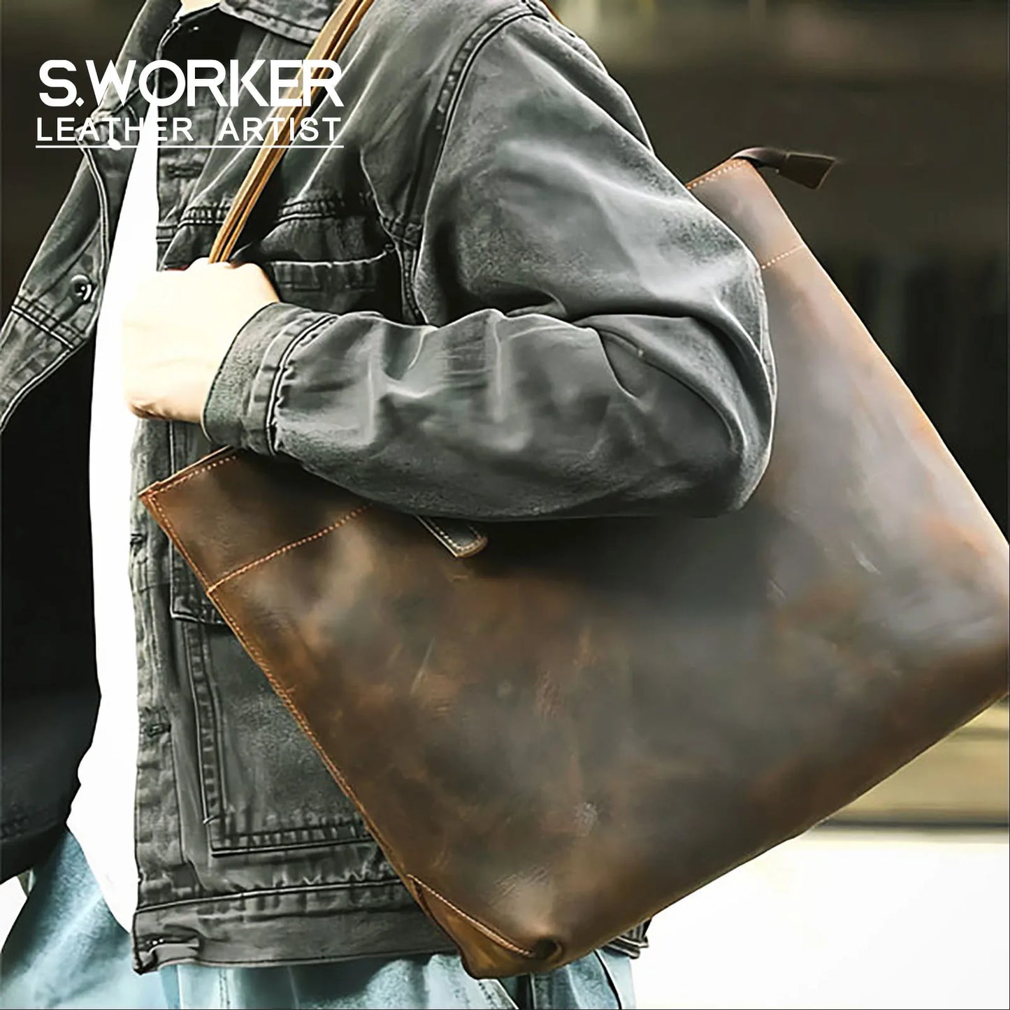 Vintage Genuine Leather Men's Tote & Briefcase | Stylish & Versatile