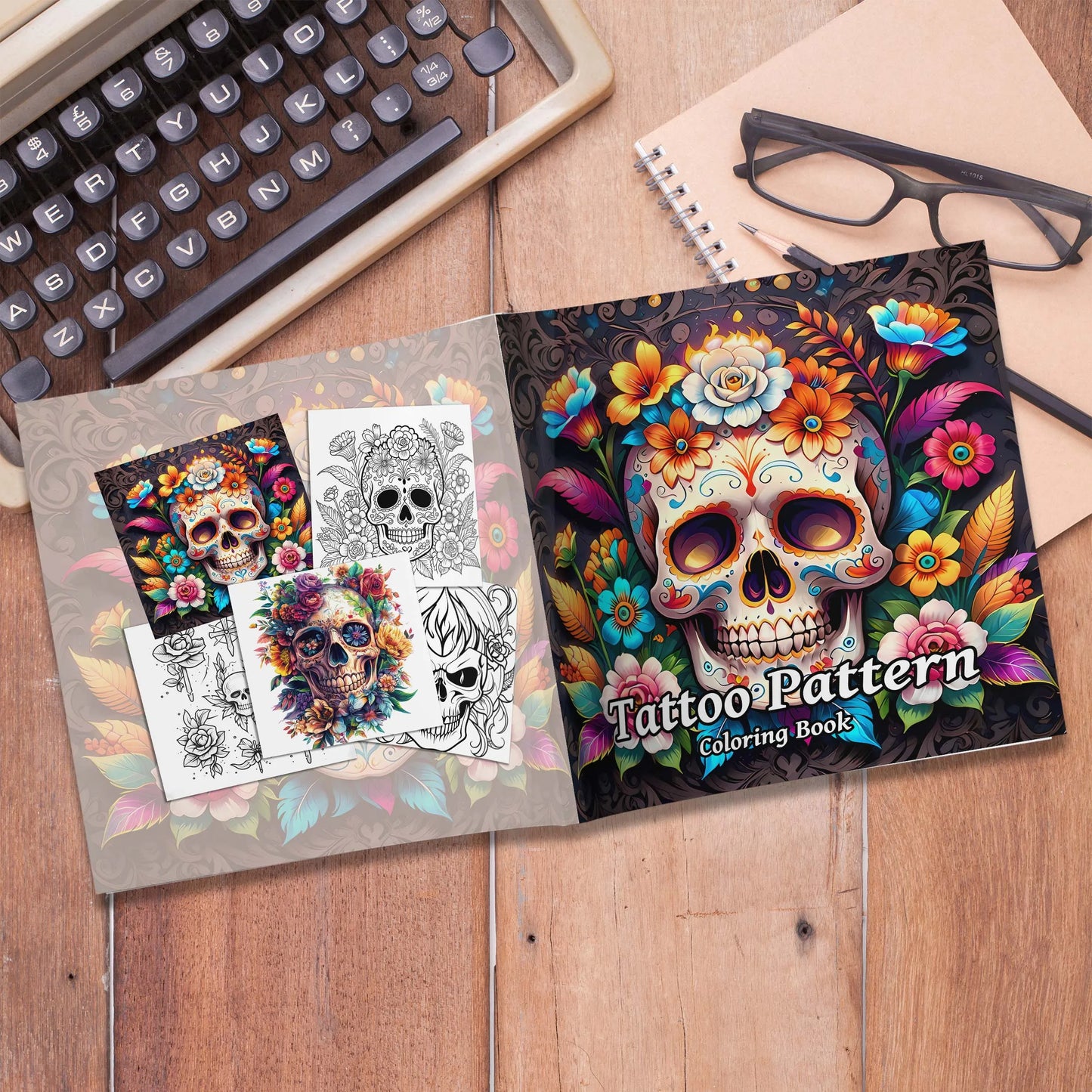 Tattoo Pattern Coloring Book | Skull in Rose Abstract Art